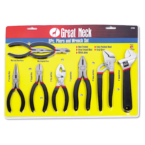Great Neck 8-Piece Steel Pliers and Wrench Tool Set 87900 - main